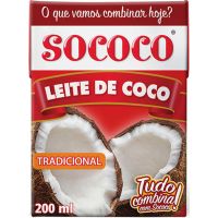 Leite de Coco Sococo Tetra Pack 200ml | Caixa com 24 Unidades - Cod. 7896004400372C24