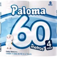 Papel Higiênico Super Paloma Folha Simples 60mt | Com 4 Unidades | Caixa com 16 Unidades - Cod. 7896026800068C16