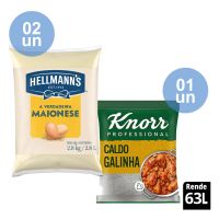 Compre 2 unidades de Maionese Hellmanns Tradicional Bag 2.8kg + 1 Unidade de Caldo de Galinha Knorr 1,01kg  e ganhe 13% de desconto - Cod. C56443