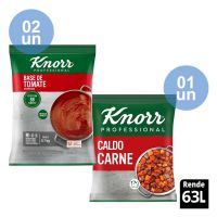 Compre 2 unidades de Base de tomate desidratada bag 750g Knorr + 1 Unidade de Caldo de Carne Knorr 1,01kg e ganhe 15% de desconto - Cod. C56444