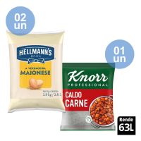 Compre 2 unidades de Maionese Hellmanns Tradicional Bag 2.8kg + 1 Unidade de Caldo de Carne Knorr 1,01kg e ganhe 13% de desconto - Cod. C56446