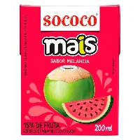 Água de Coco Sococo Mais Melancia 200ml | Caixa com 24 Unidades - Cod. 7896004402109C24