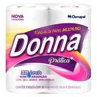 Papel Toalha Donna Pr&aacute;tica Com 2 Rolos com 50 Folhas Cada | Caixa com 12 Unidades - Cod. 7896076000500