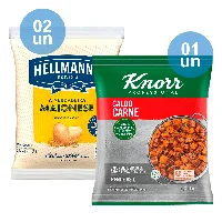 Compre 2 unidades de Maionese Hellmanns Tradicional Bag 2.8kg + 1 Unidade de Caldo de Carne Knorr 1,01kg e ganhe 12% de desconto - Cod. C59296