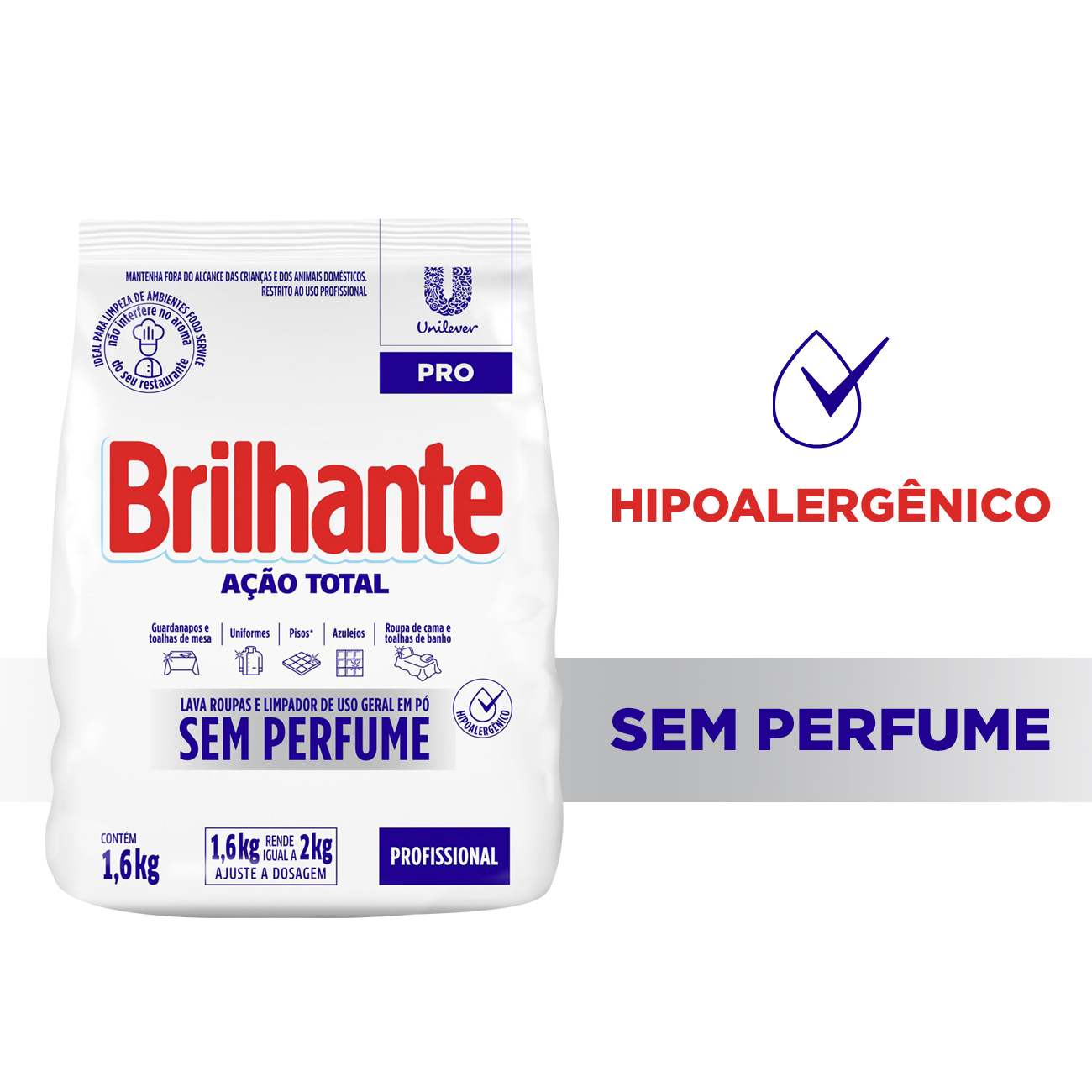 Detergente em P Brilhante Profissional Ao Total Sem Perfume Pacote 1,6kg