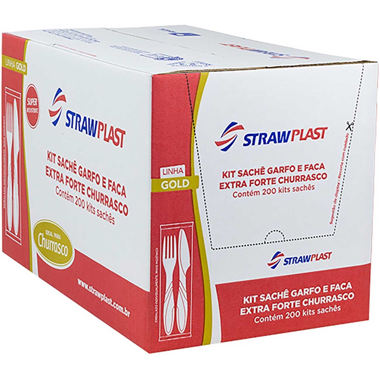 Kit Sachê Garfo e Faca Churrasco Extra Forte Branco 20 kits - Strawplast