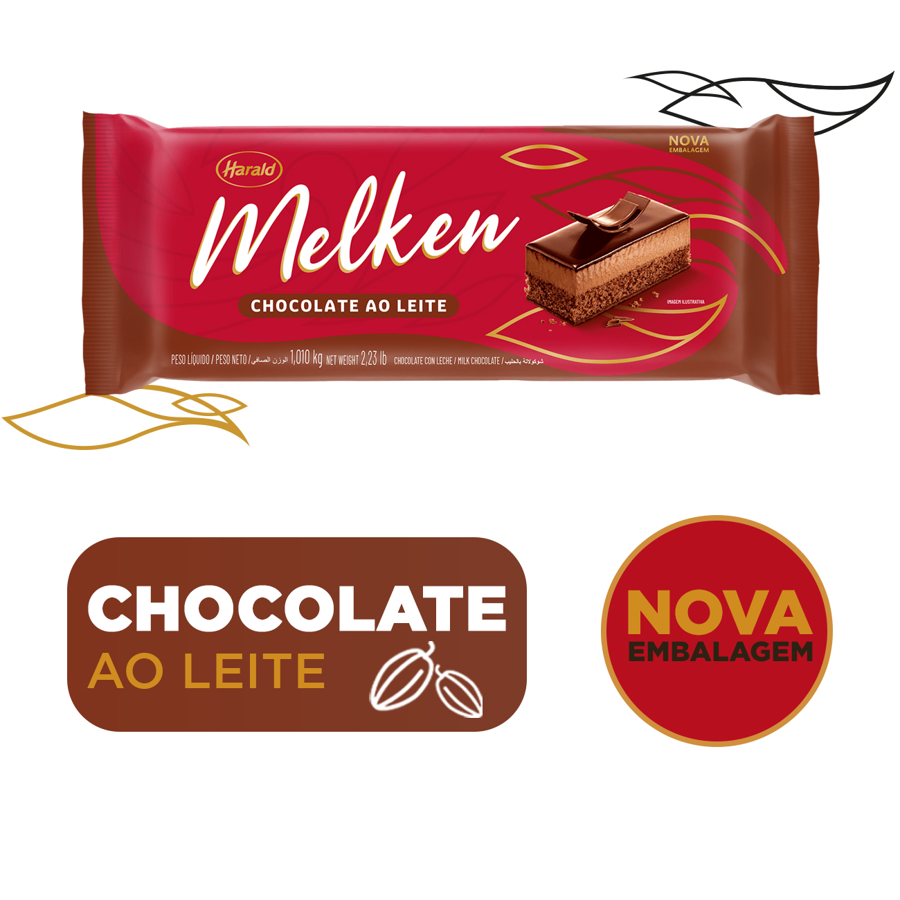 Cobertura de Chocolate em Barra Harald Melken ao Leite 1,05kg