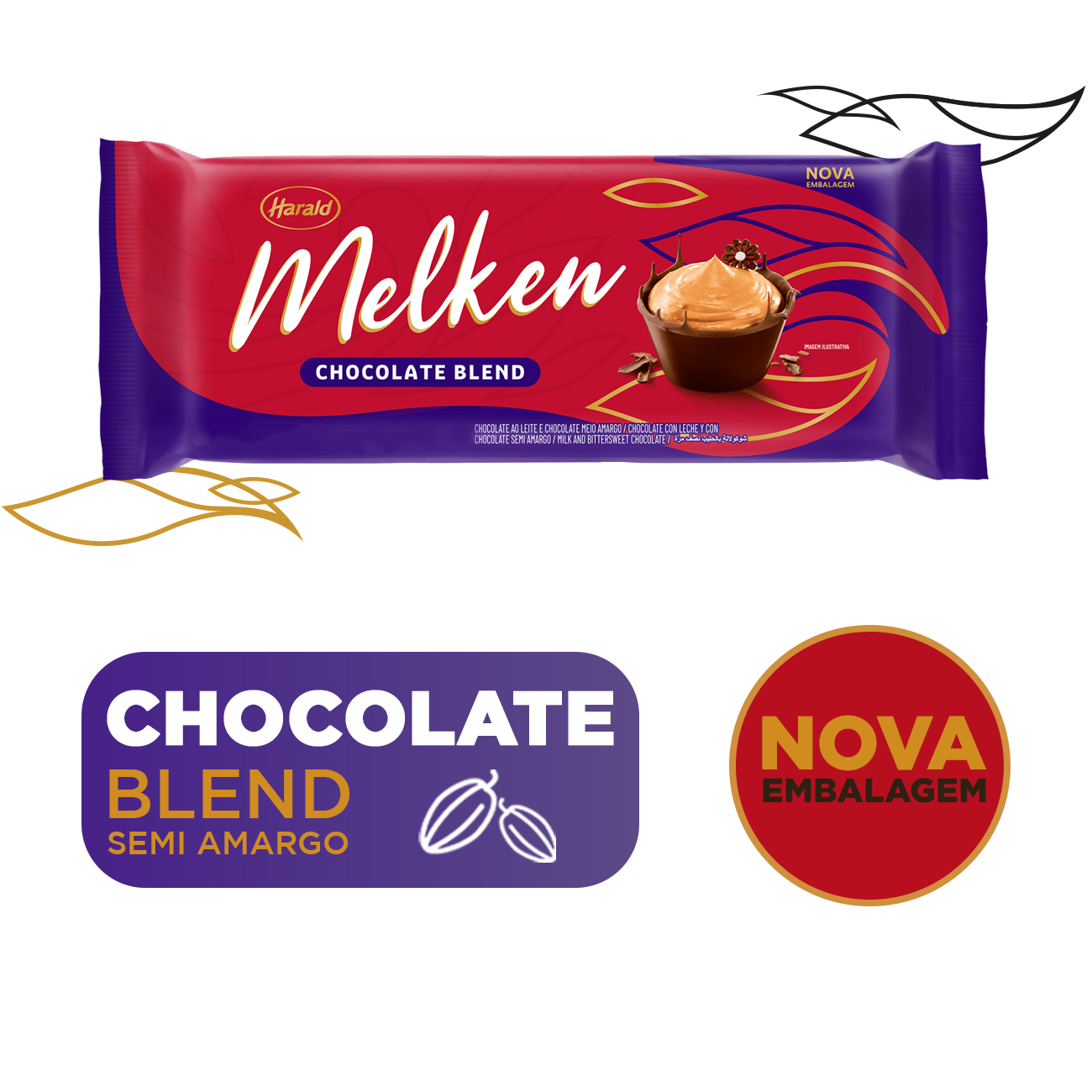 Cobertura de Chocolate em Barra Harald Melken Blend 2,1kg