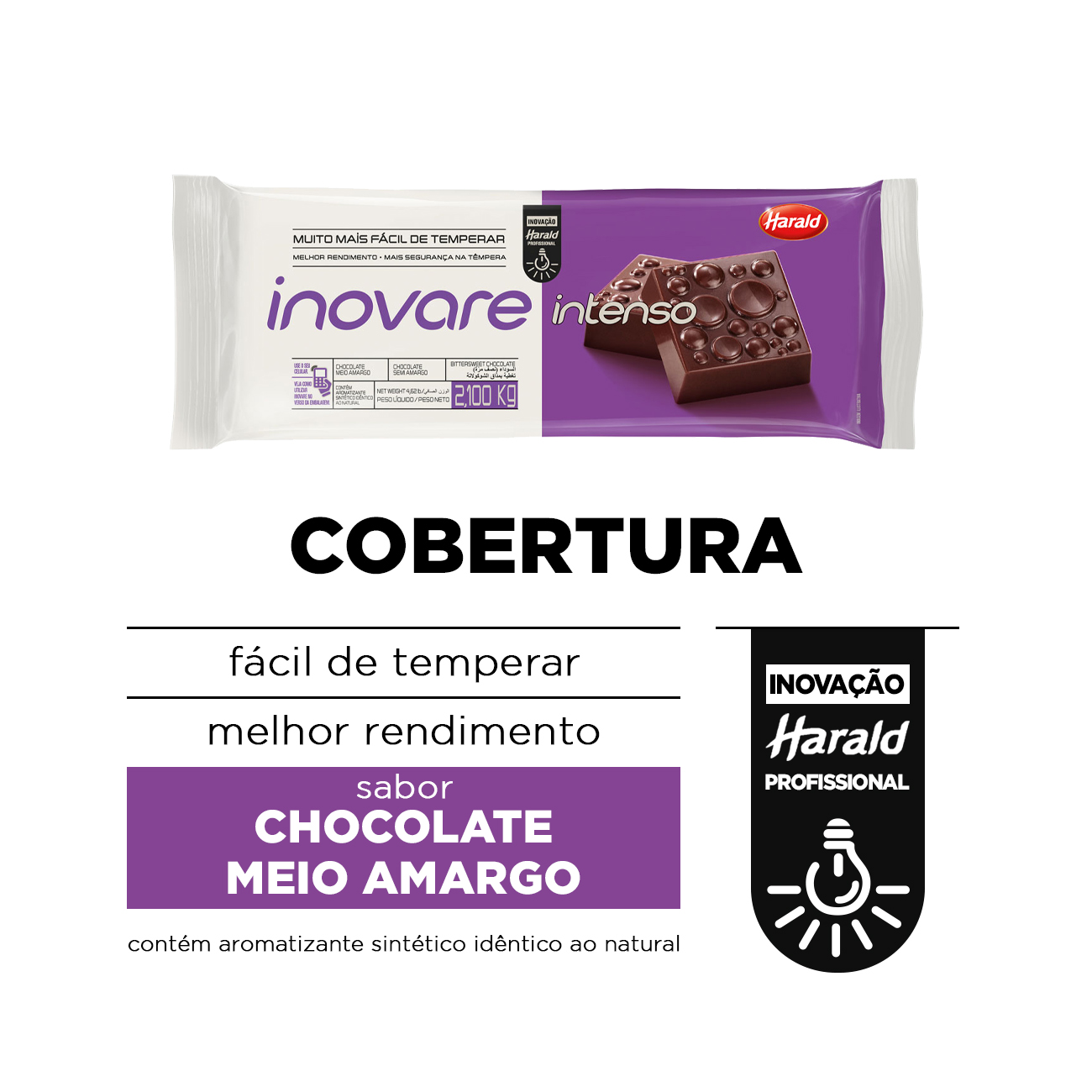 Cobertura de Chocolate em Barra Harald Inovare Intenso Meio Amargo 2,1kg