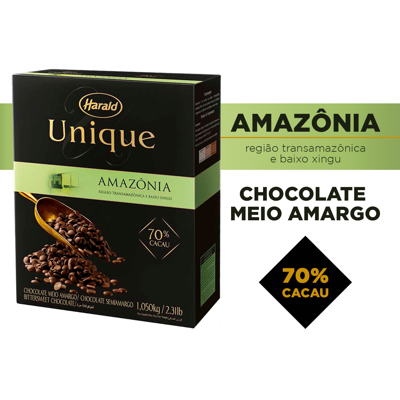 Gotas de Chocolate Harald Unique Amaznia Meio Amargo 70% Cacau 1,05kg