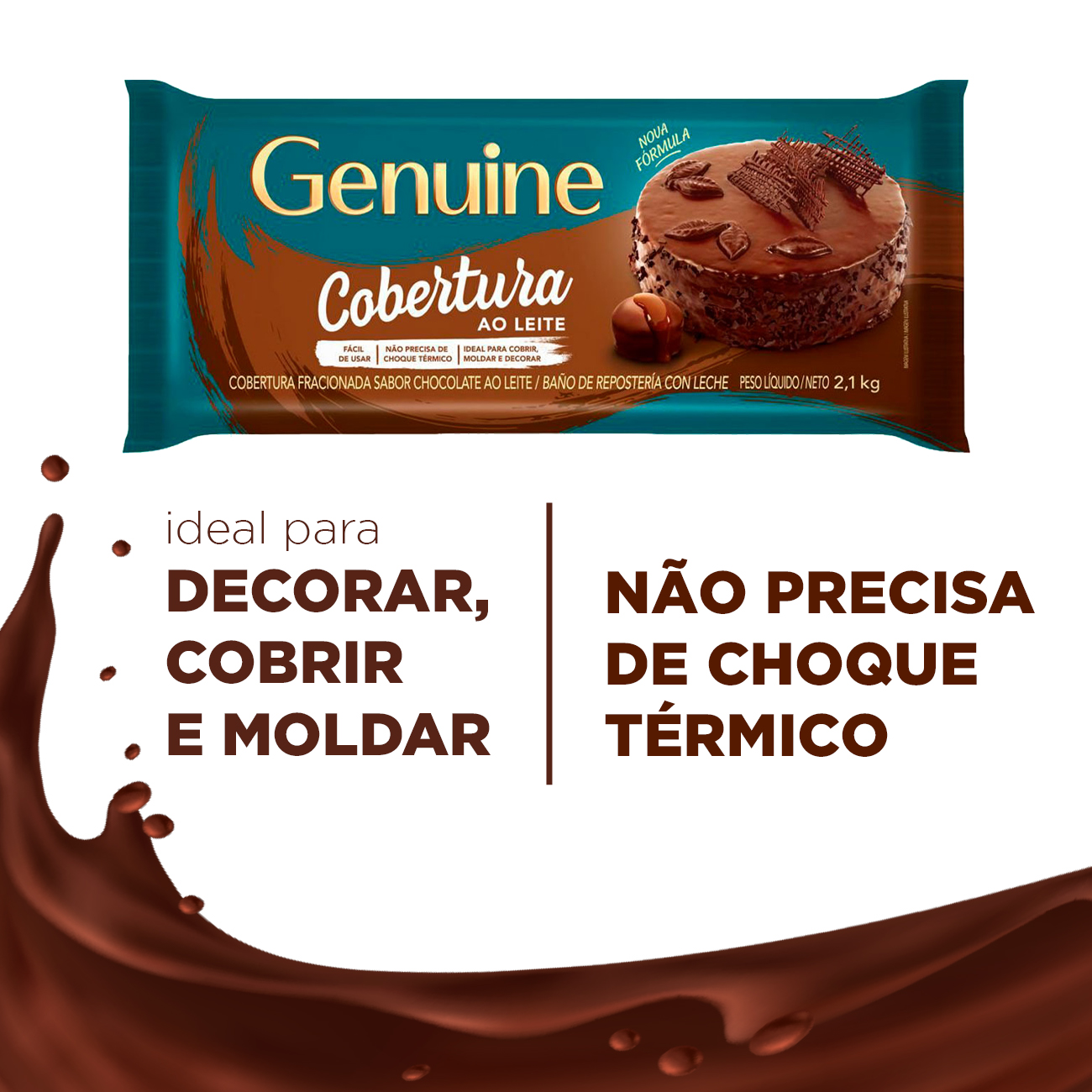 Cobertura de Chocolate em Barra Cargill Genuine Fracionada ao Leite 2,1kg