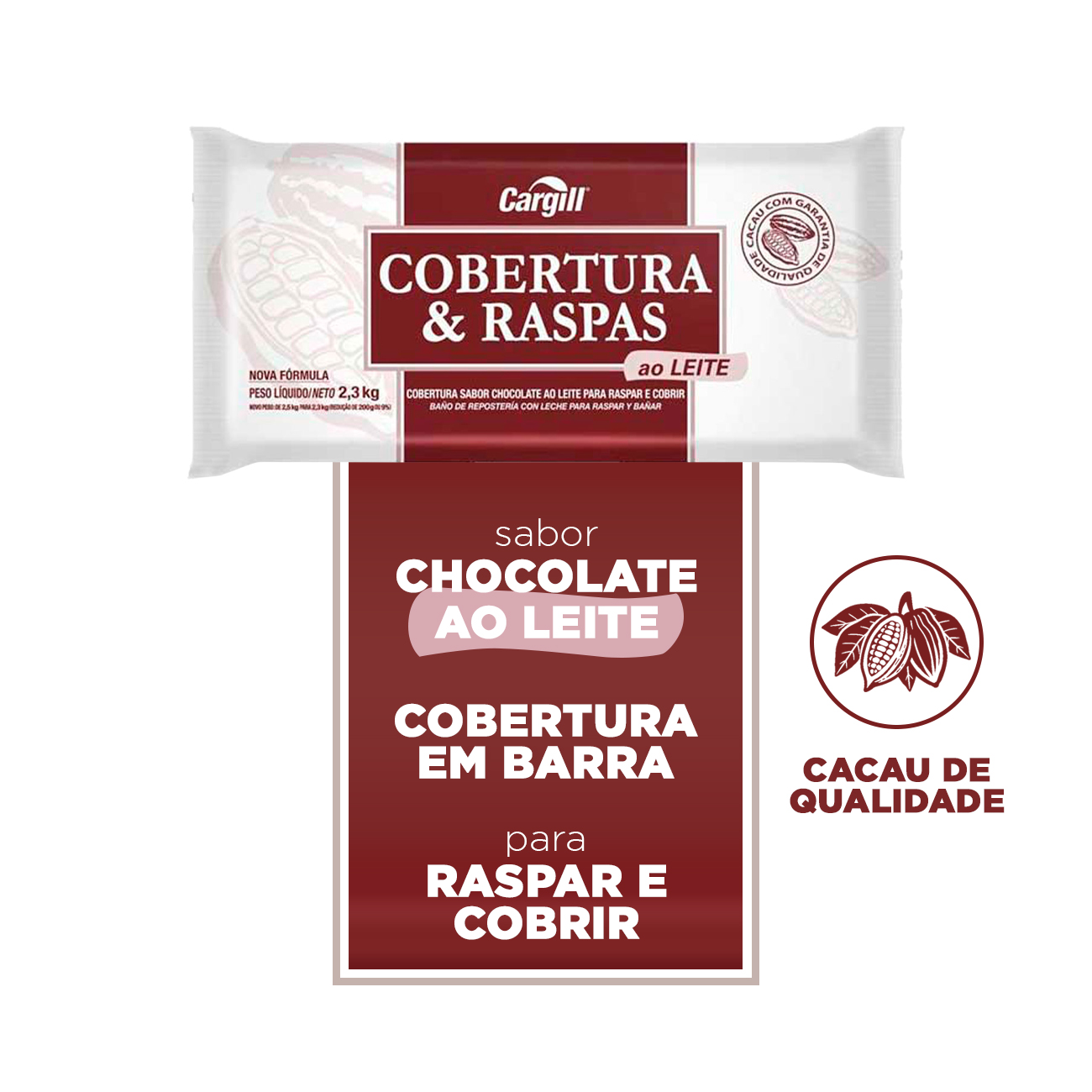 Cobertura de Chocolate em Barra Cargill Cobertura e Raspas ao Leite 2,3kg