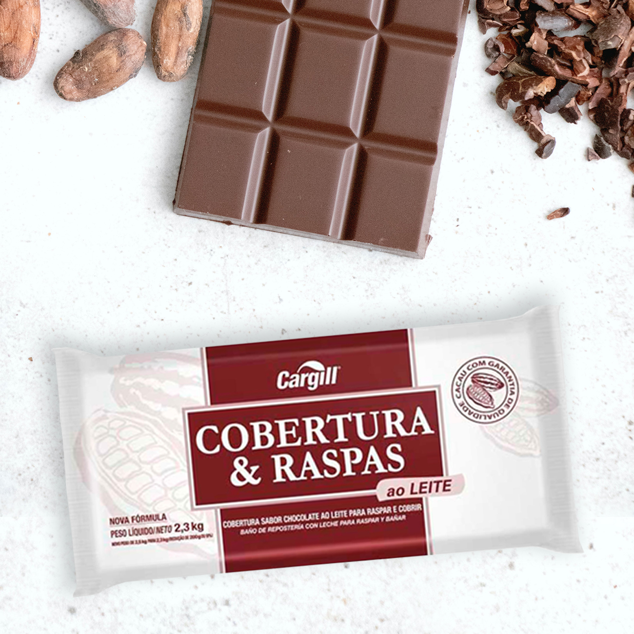Cobertura de Chocolate em Barra Cargill Cobertura e Raspas ao Leite 2,3kg
