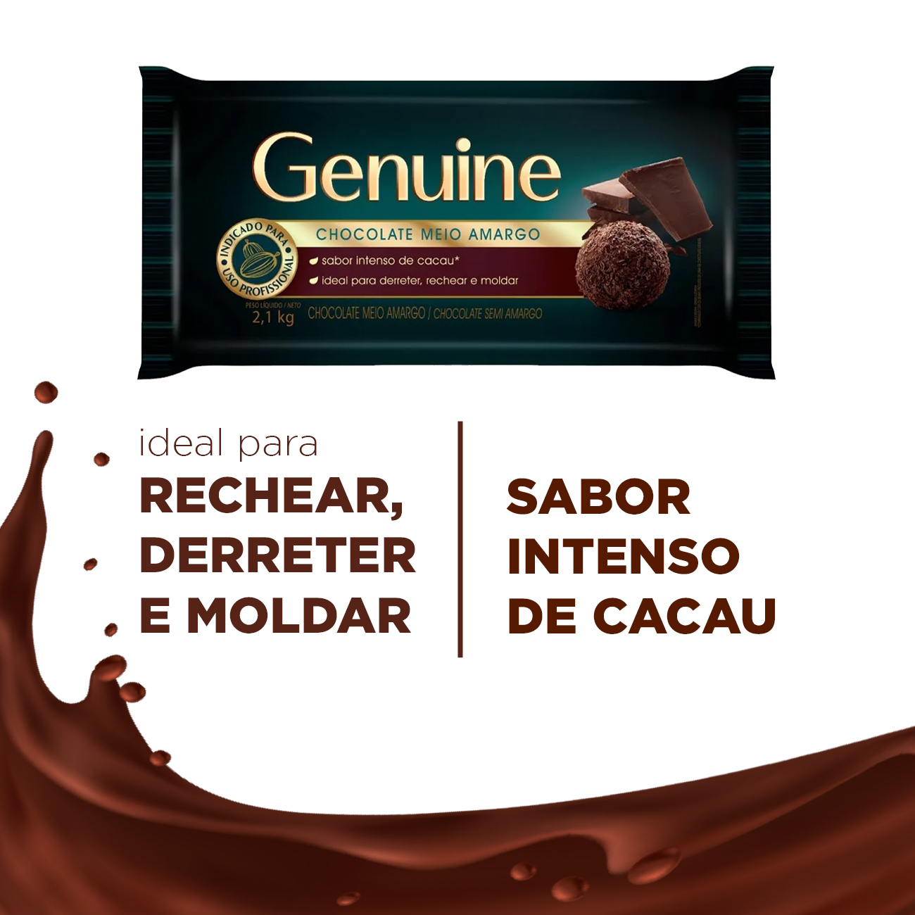 Cobertura de Chocolate em Barra Cargill Genuine Meio Amargo 2,1kg