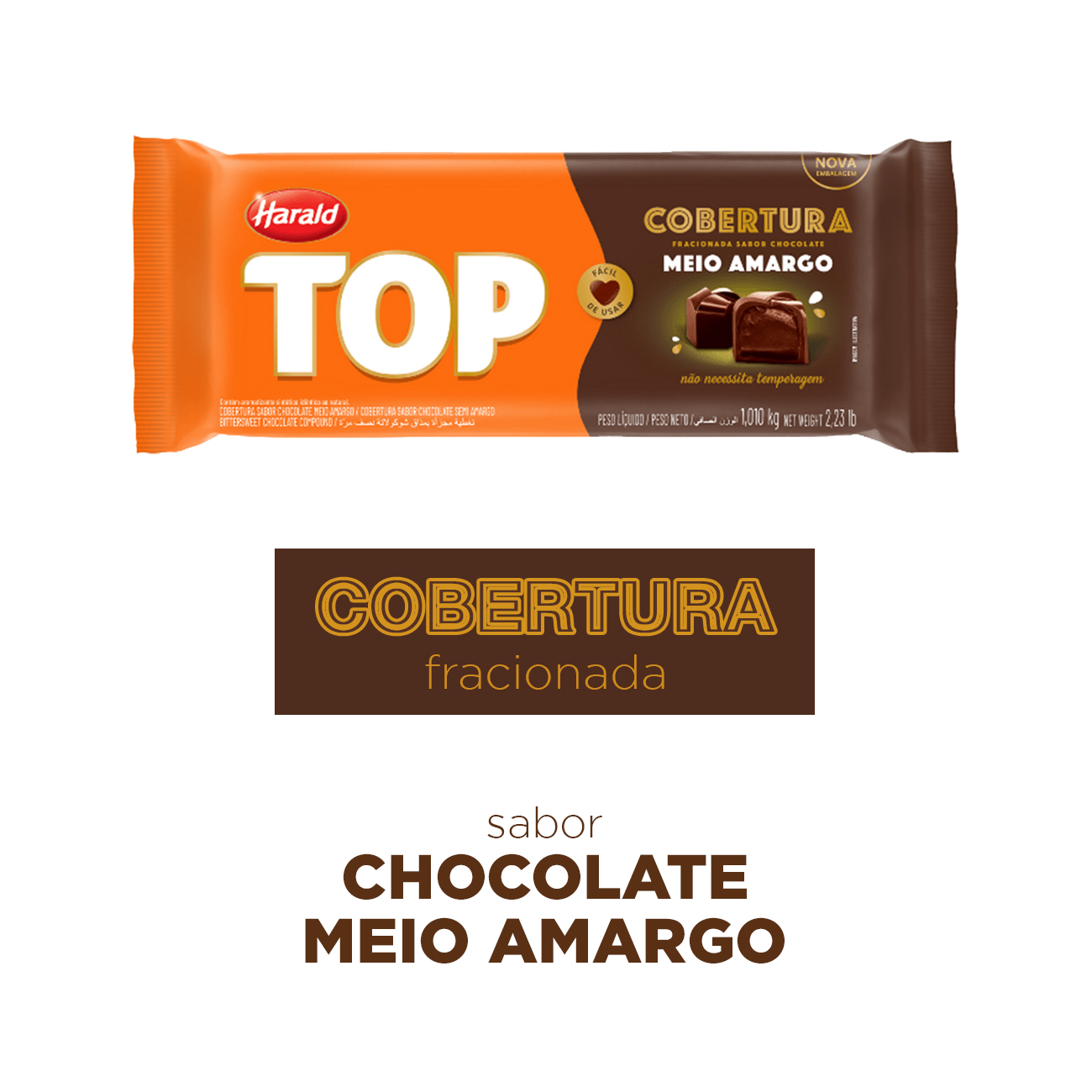 Cobertura de Chocolate em Barra Harald Top Meio Amargo 1,05kg