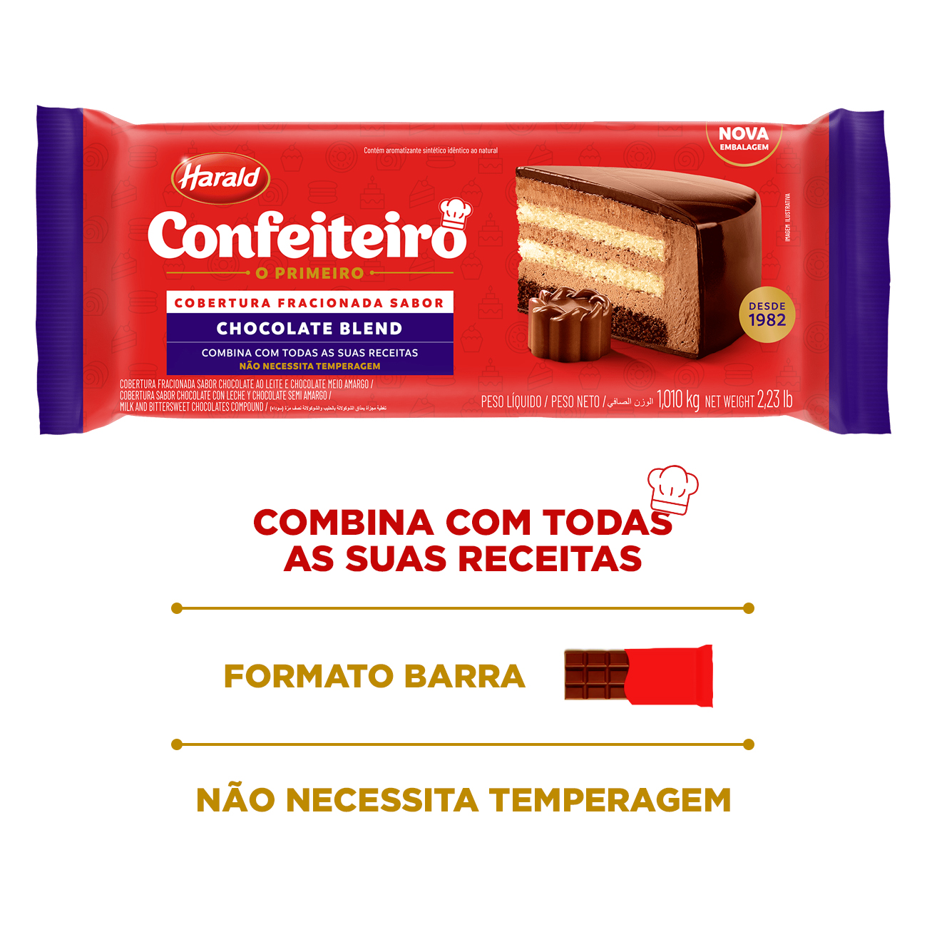 Cobertura de Chocolate em Barra Harald Confeiteiro Fracionada Blend 1,05kg