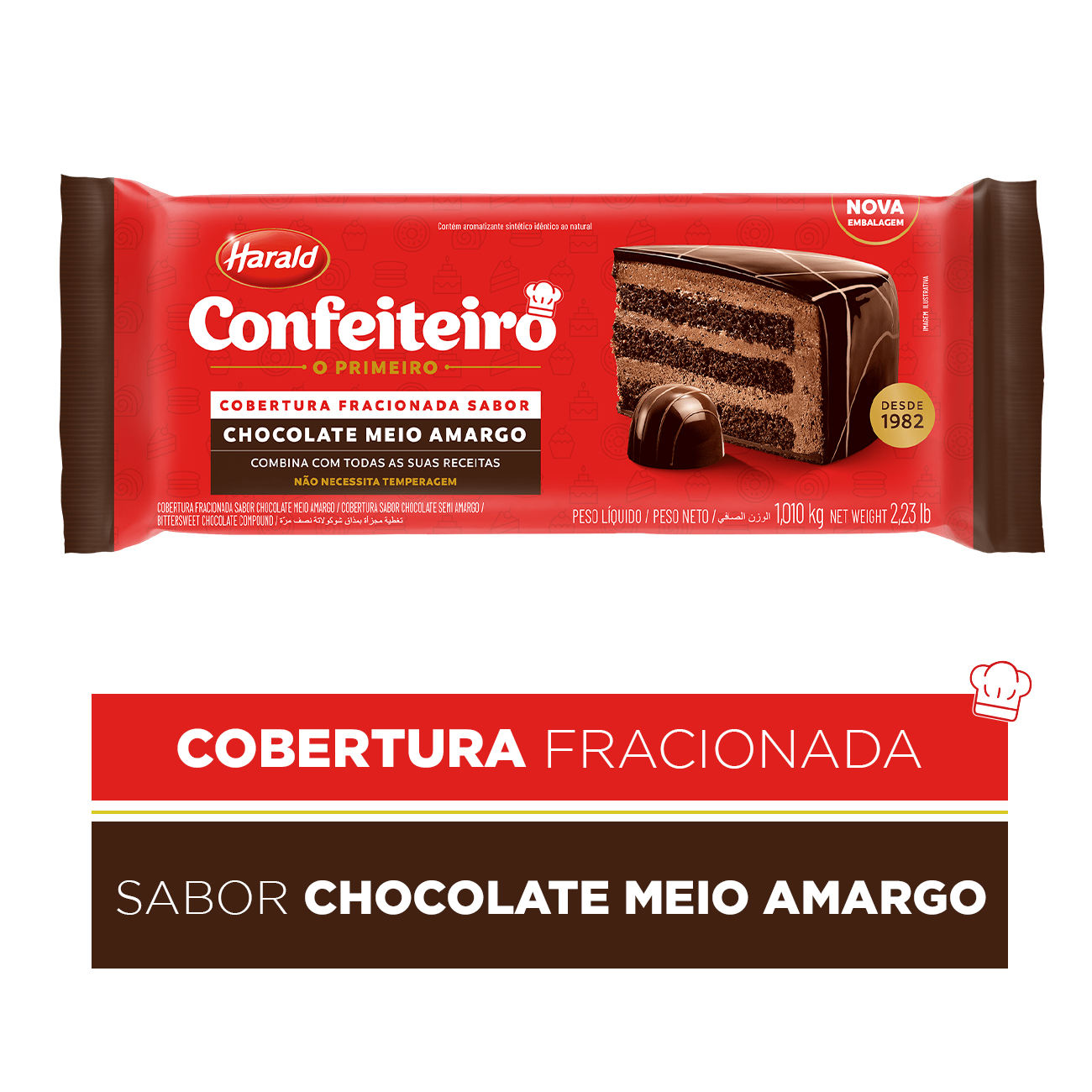 Cobertura de Chocolate em Barra Harald Confeiteiro Fracionada Meio Amargo 1,05kg