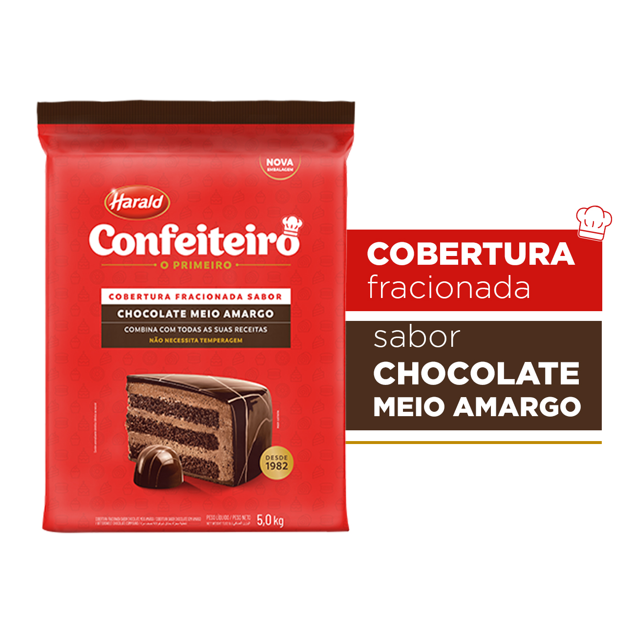 Cobertura de Chocolate em Barra Harald Confeiteiro Fracionada Meio Amargo 5kg