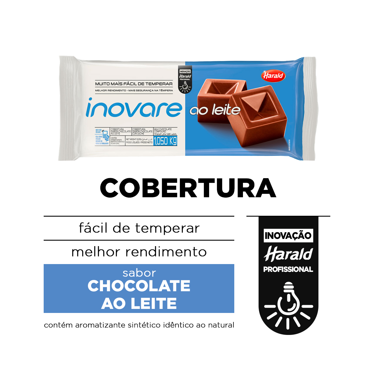 Cobertura de Chocolate em Barra Harald Inovare ao Leite 1,05kg
