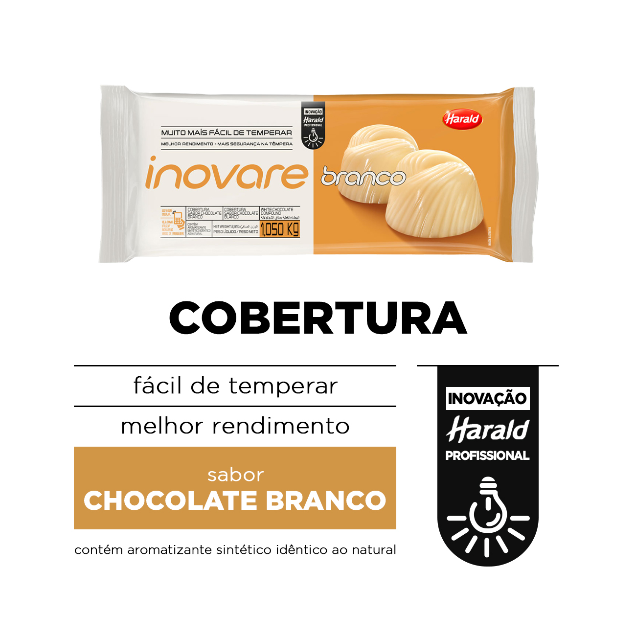 Cobertura de Chocolate em Barra Harald Inovare Branco 1,05kg