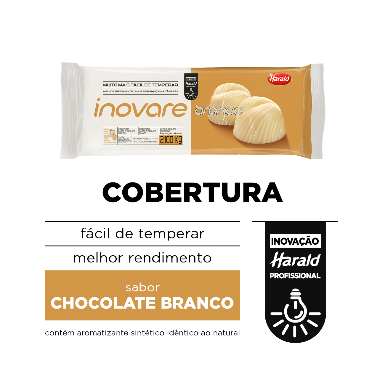 Cobertura de Chocolate em Barra Harald Inovare Branco 2,1kg