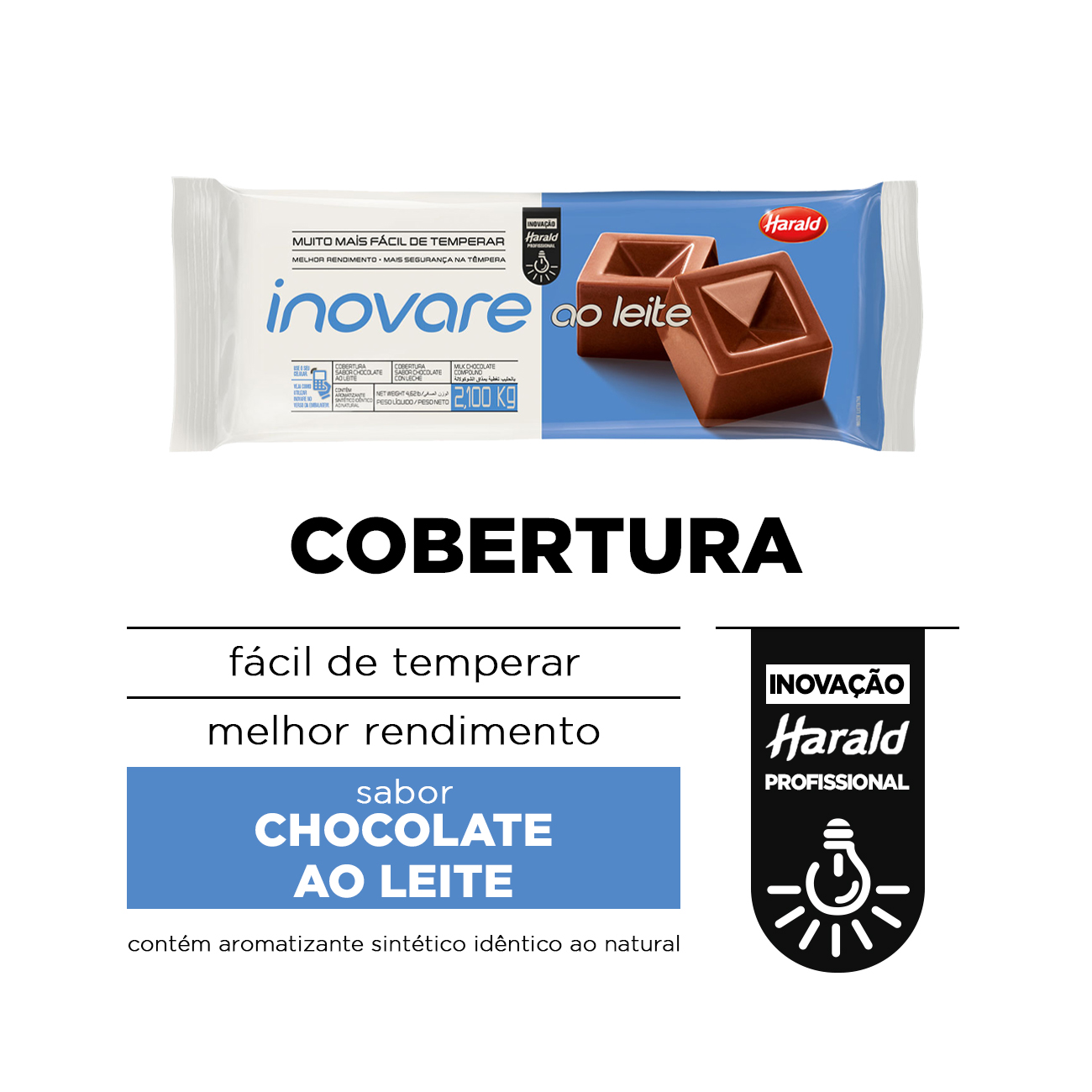 Cobertura de Chocolate em Barra Harald Inovare ao Leite 2,1kg