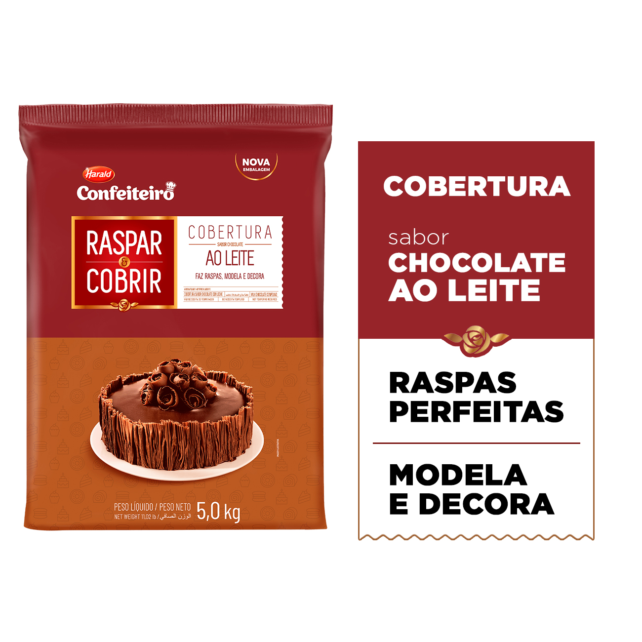 Cobertura de Chocolate em Barra Harald Raspar e Cobrir ao Leite 5kg