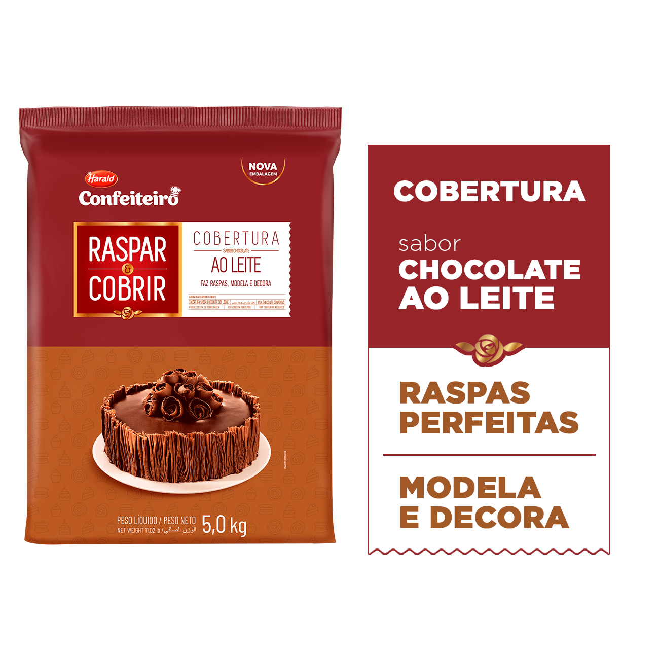 Cobertura de Chocolate em Barra Harald Raspar e Cobrir ao Leite 5kg