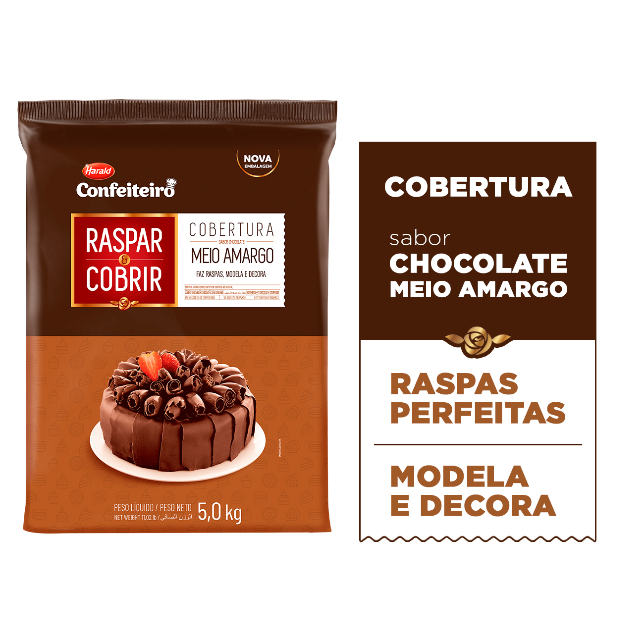Cobertura de Chocolate em Barra Harald Raspar e Cobrir Meio Amargo 5kg
