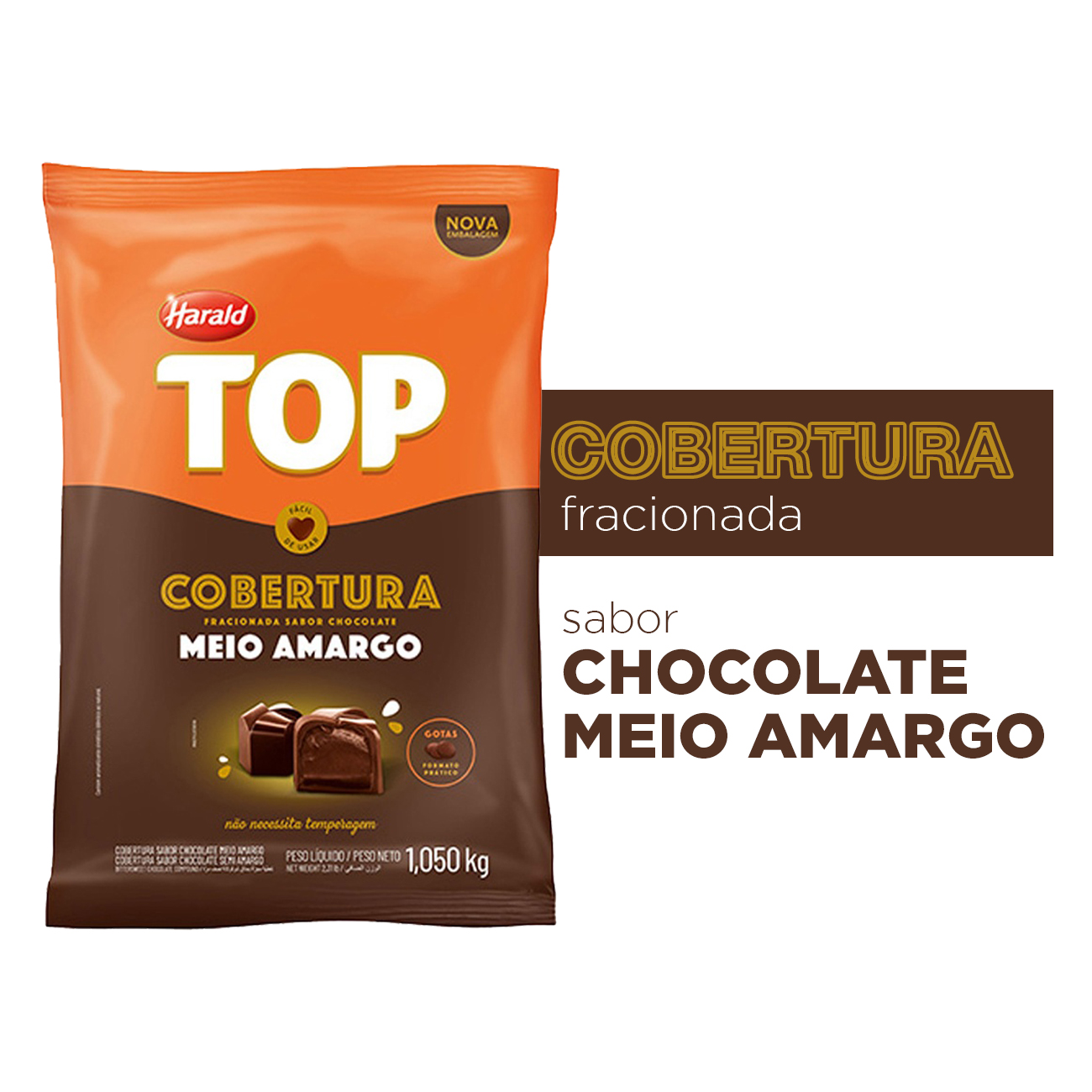 Gotas de Chocolate Harald Top Meio Amargo 1,05kg