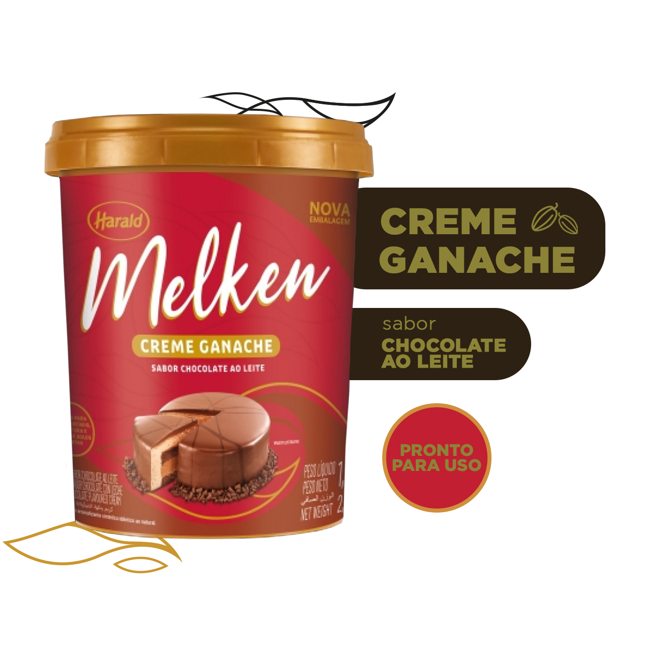 Ganache Harald Melken Chocolate ao Leite Pote 1kg