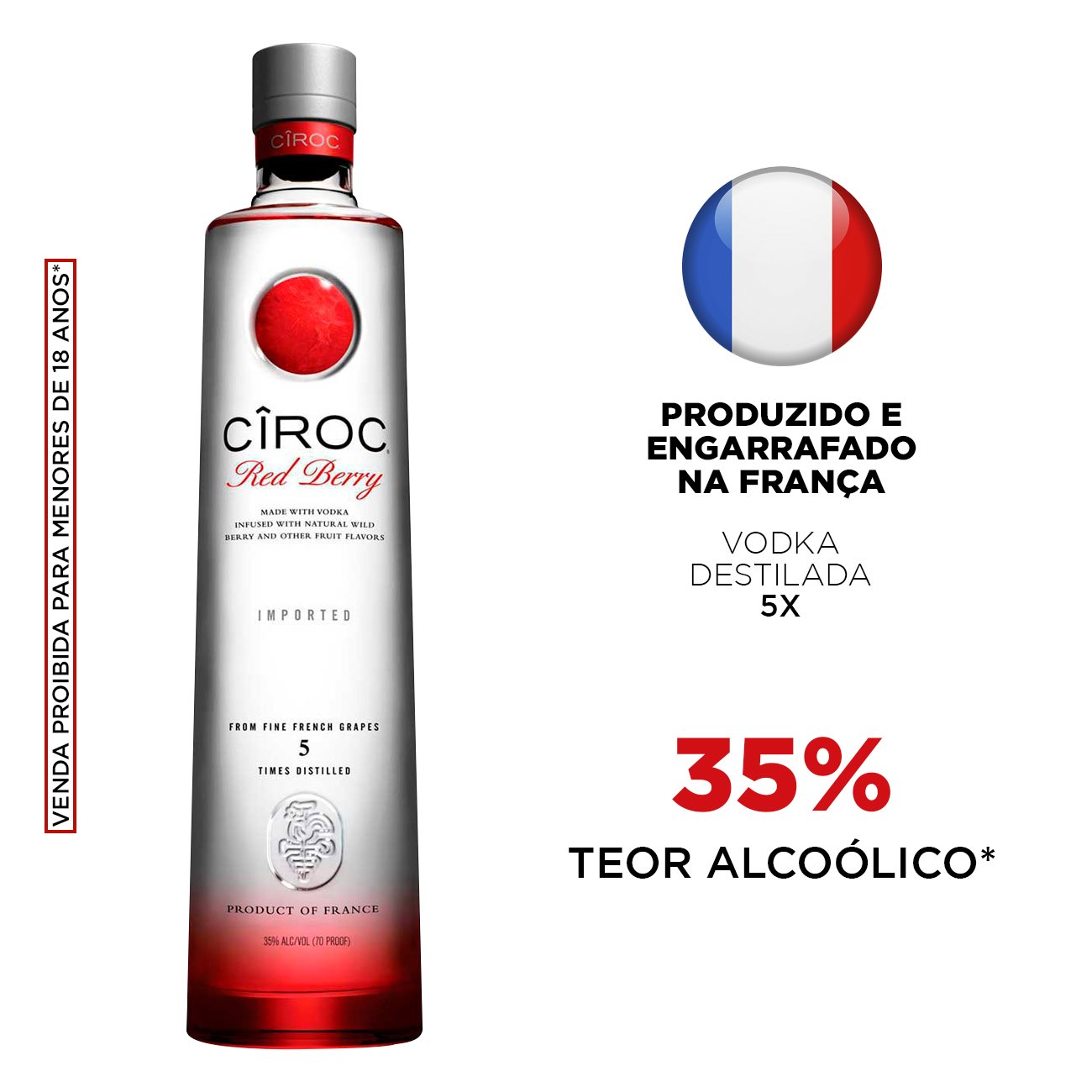 Vodka Francesa Ciroc Red Berry 750ml Caixa com 12 Unidades