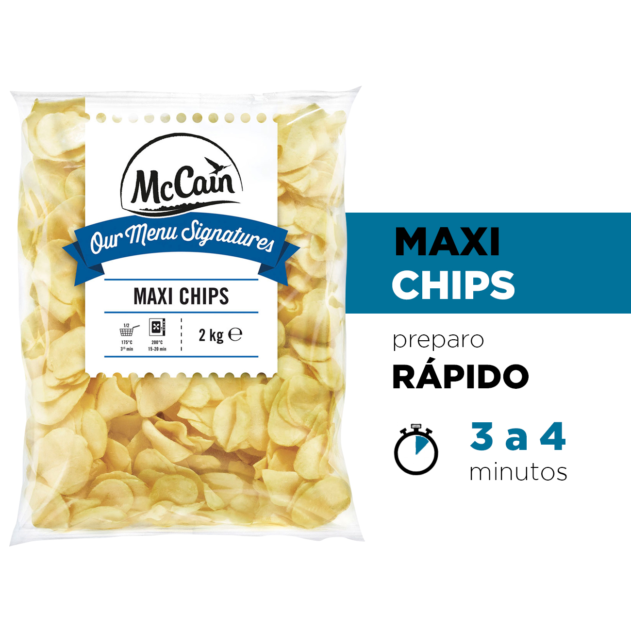 Batata Congelada McCain Maxi Chips 2kg | Caixa com 5 Unidades