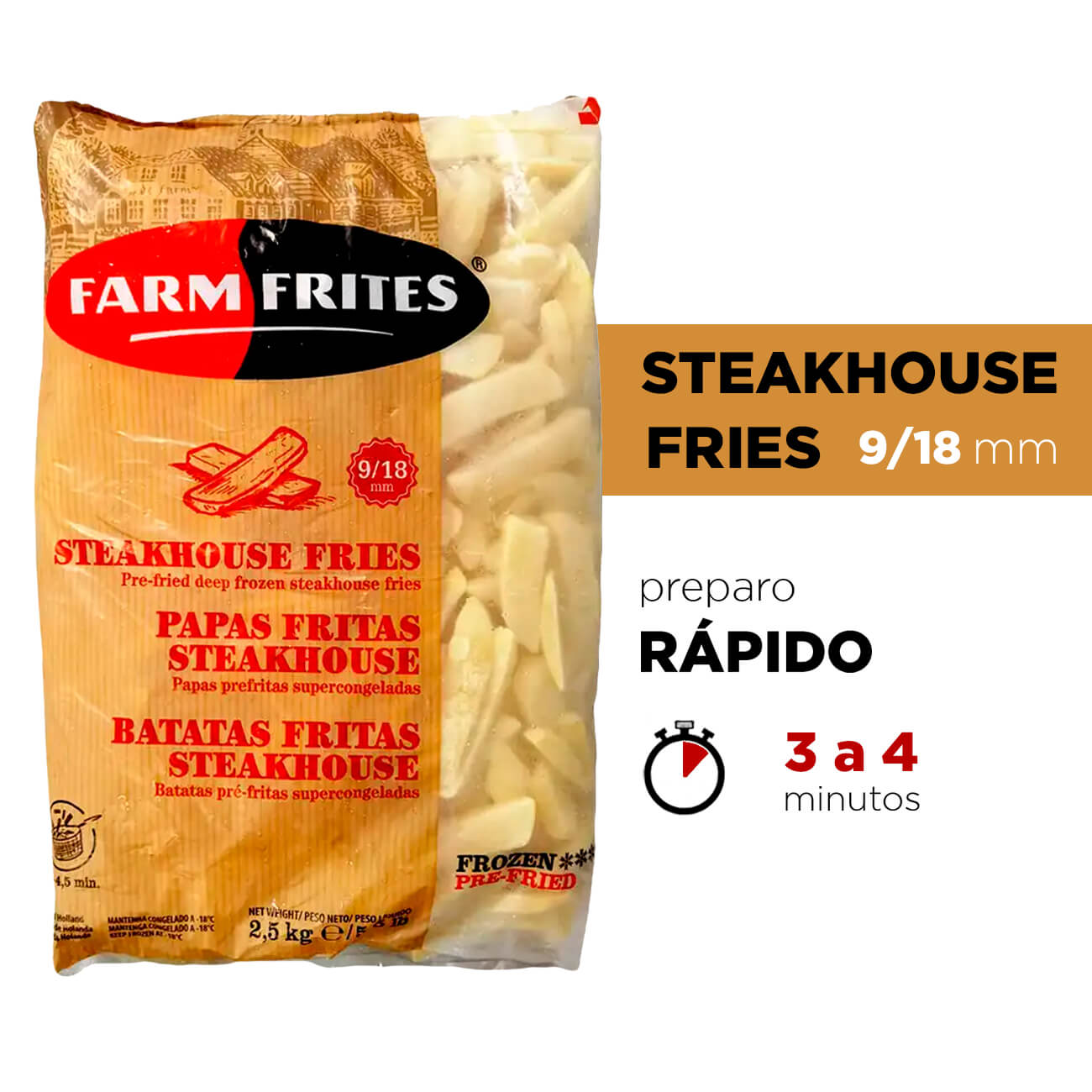 Batata Congelada Farm Frites Steakhouse Fries 9/18mm 2,5kg