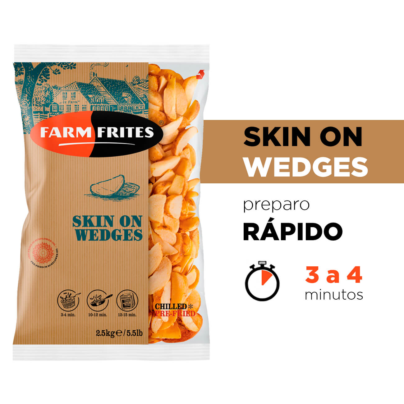 Batata Congelada Farm Frites Skin On Wedges 2,5kg
