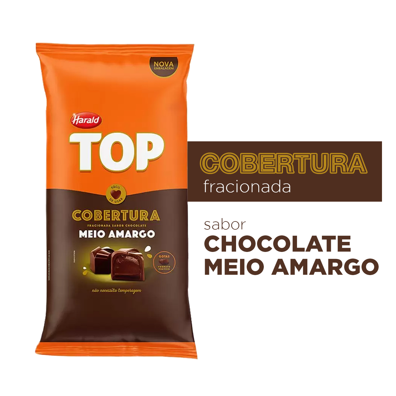 Gotas de Chocolate Harald Top Meio Amargo 2,1kg | Caixa com 5 Unidades