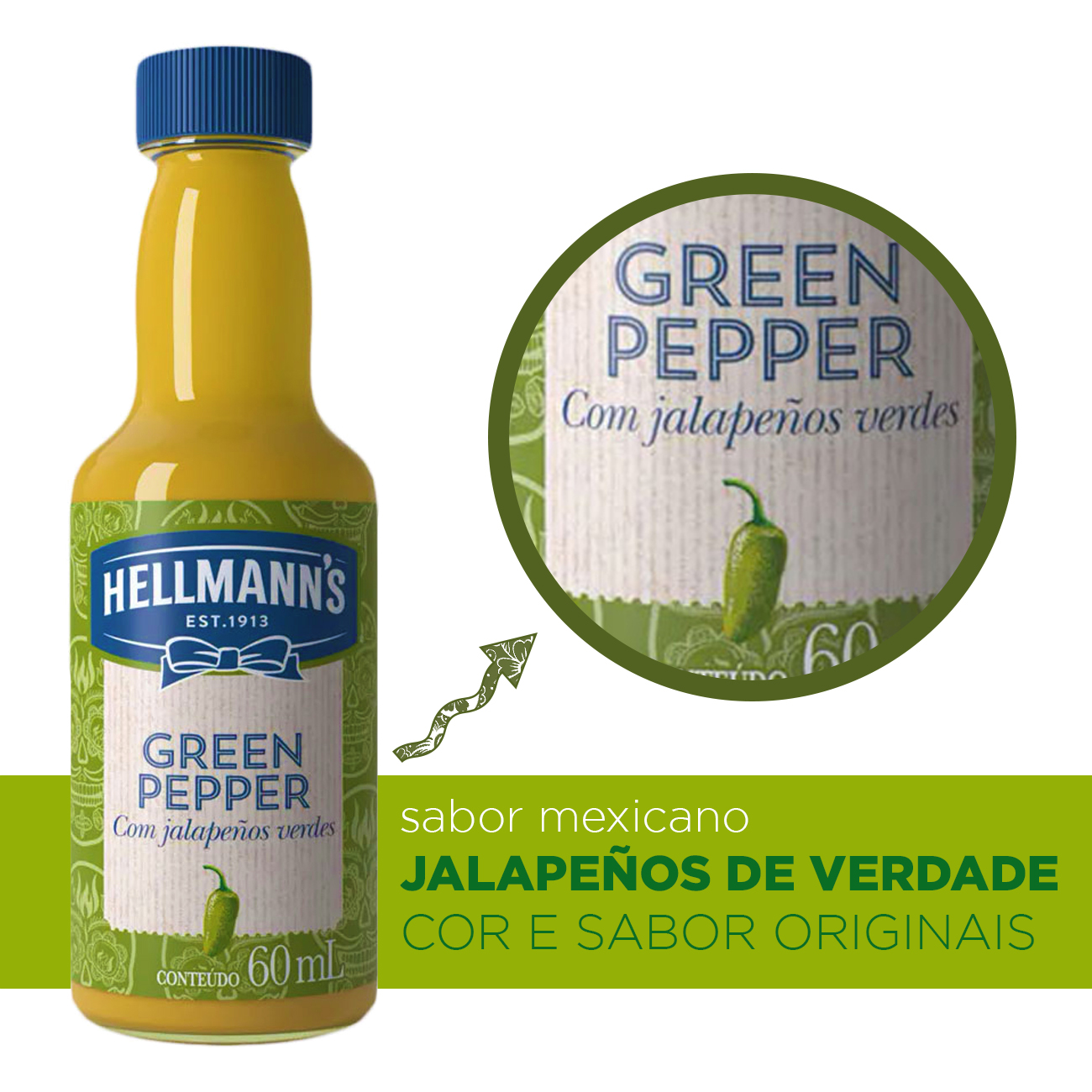 Molho de Pimenta Hellmann's Green Pepper Frasco 60ml