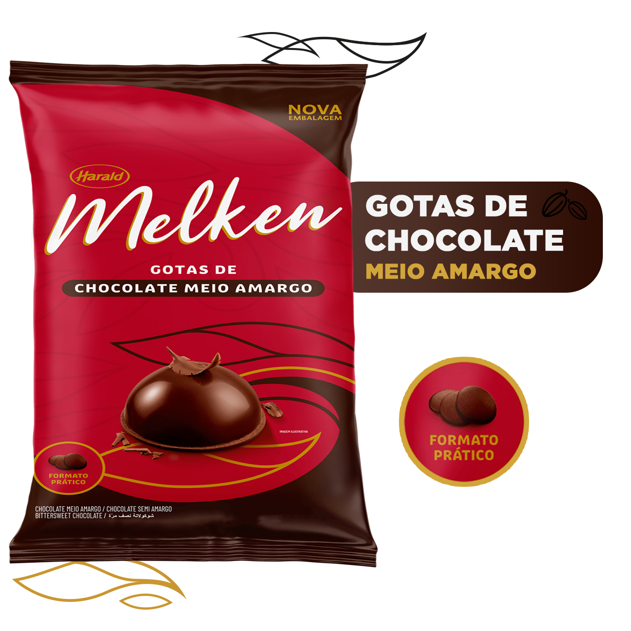 Gotas de Chocolate Harald Melken Meio Amargo 1,05kg