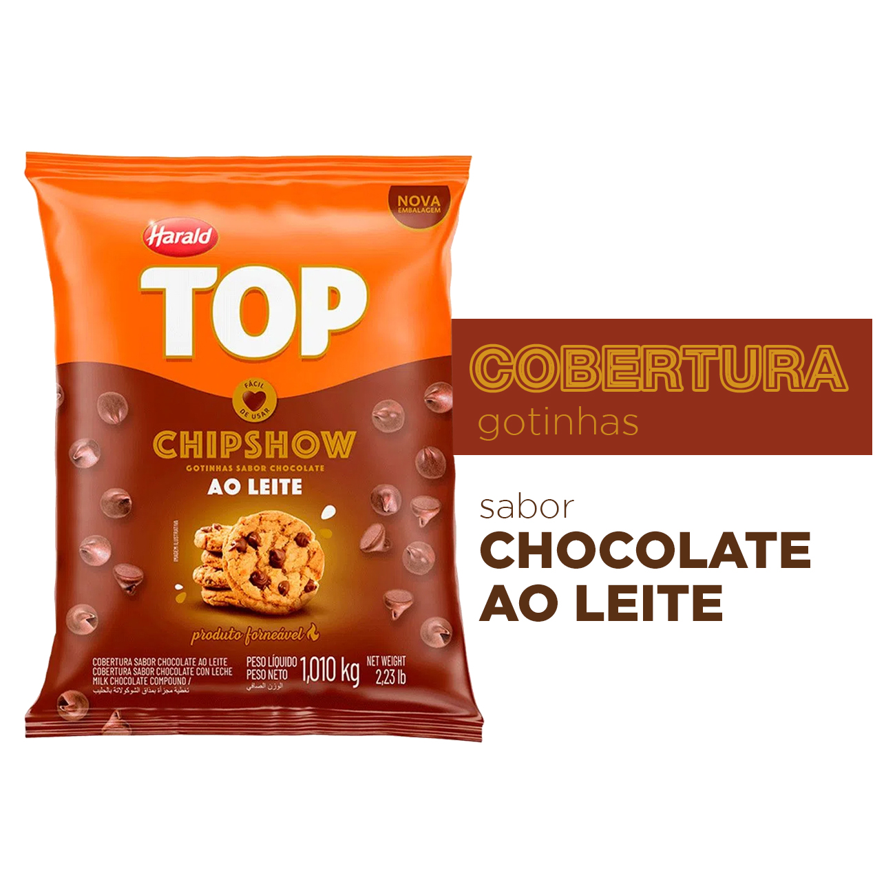 Cobertura de Chocolate em Barra Harald Chipshow ao Leite 1,05kg