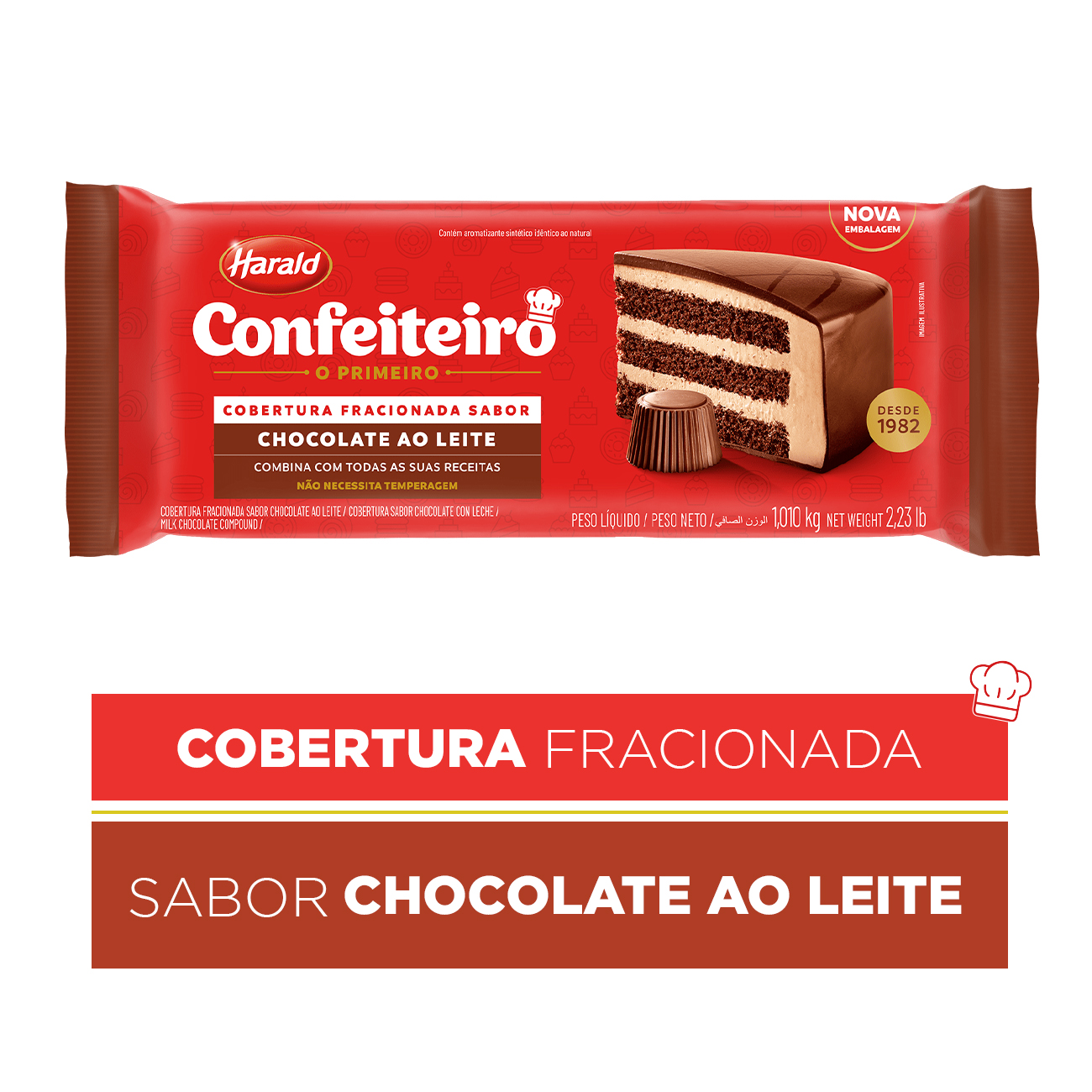 Cobertura de Chocolate em Barra Harald Confeiteiro Fracionada ao Leite 1,05kg