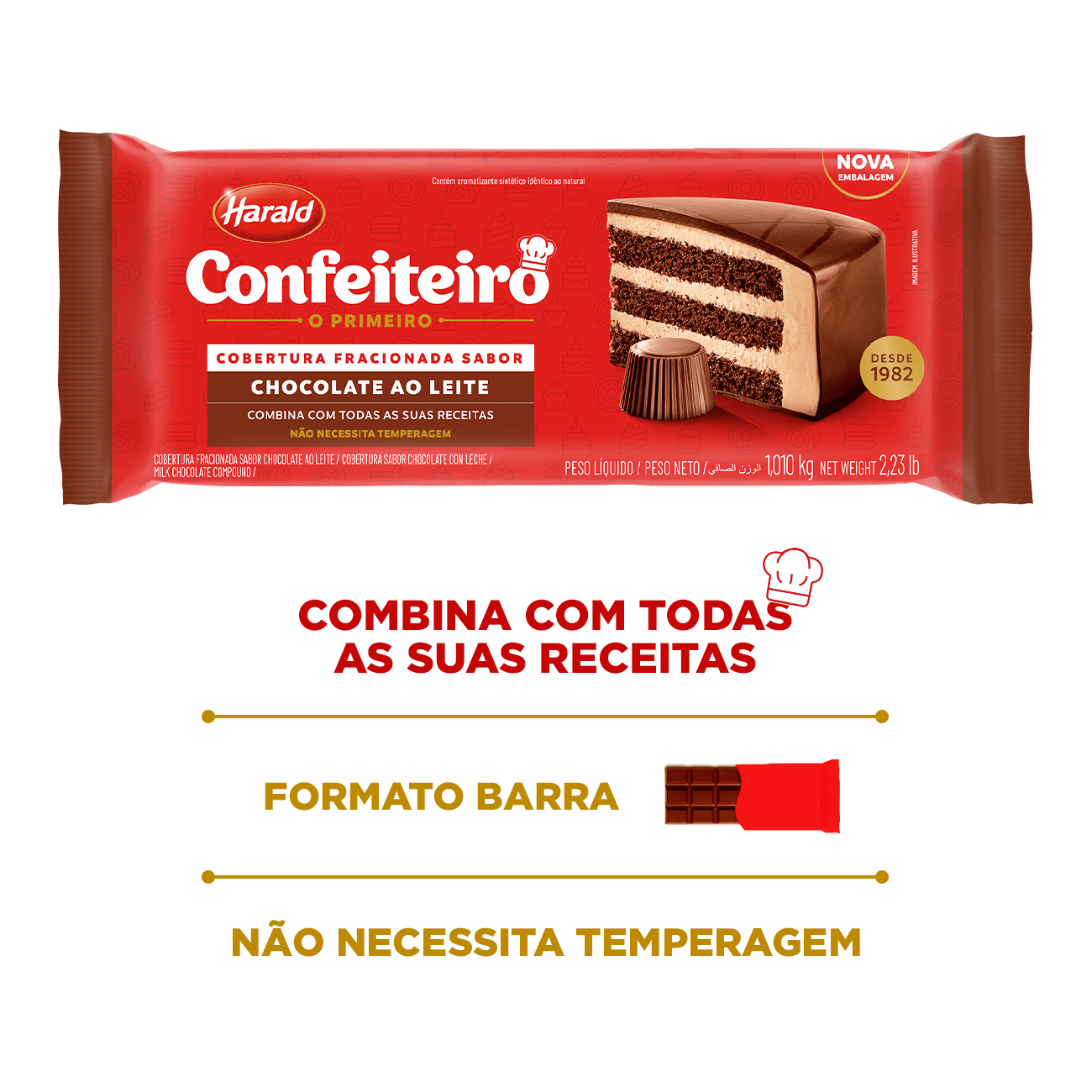 Cobertura de Chocolate em Barra Harald Confeiteiro Fracionada ao Leite 1,05kg
