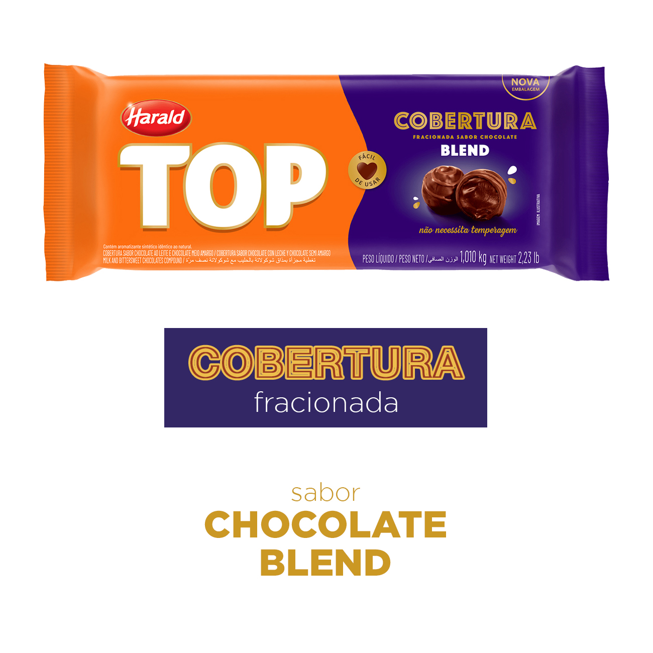 Cobertura de Chocolate em Barra Harald Top Blend 1,05kg