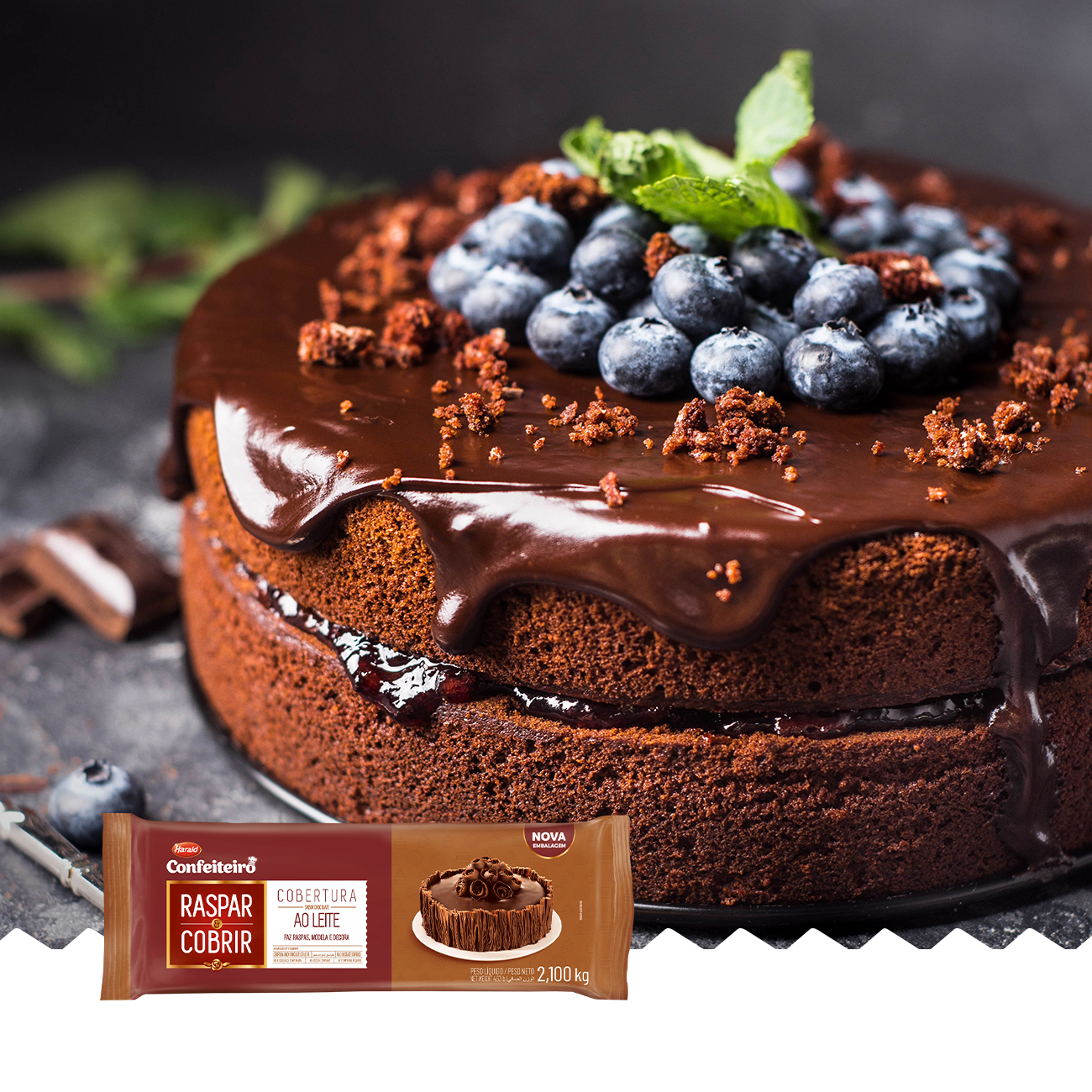 Cobertura de Chocolate em Barra Harald Raspar e Cobrir ao Leite 2,1kg