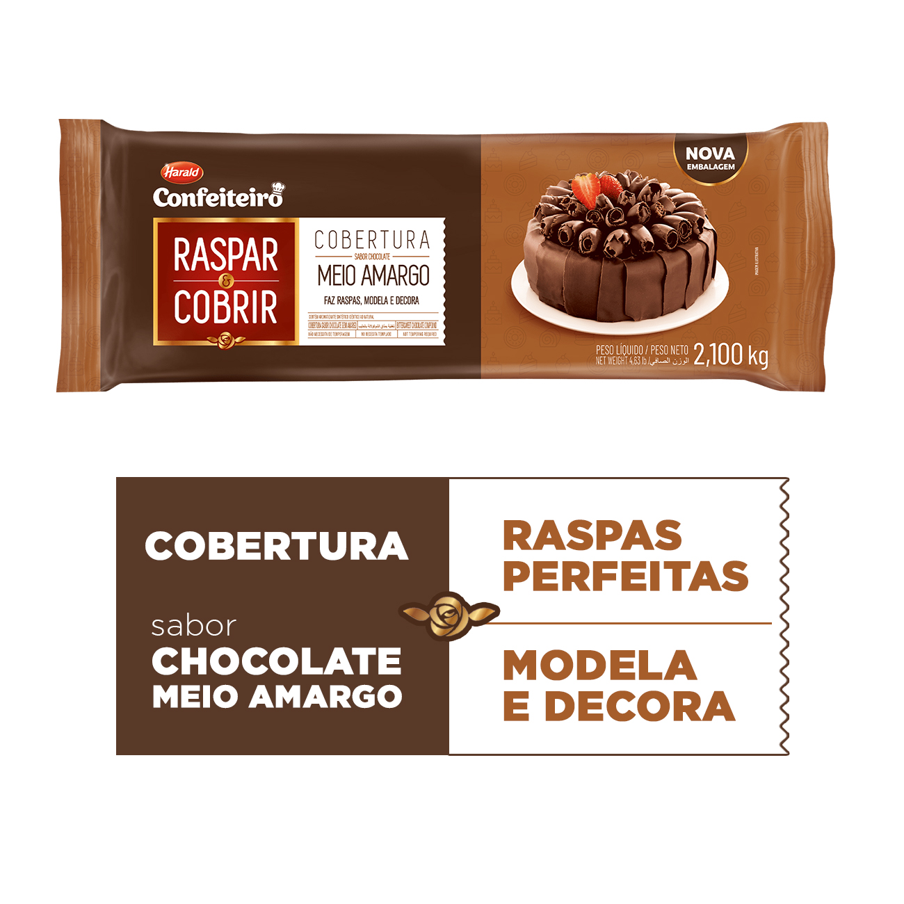 Cobertura de Chocolate em Barra Harald Raspar e Cobrir Meio Amargo 2,1kg