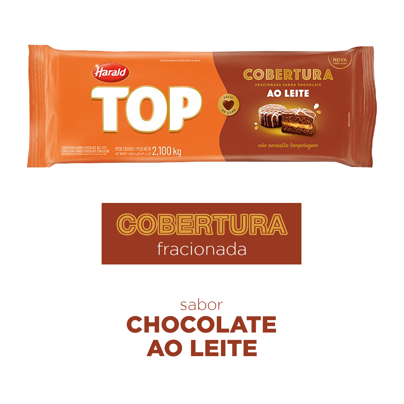 Cobertura de Chocolate em Barra Harald Top ao Leite 2,1kg