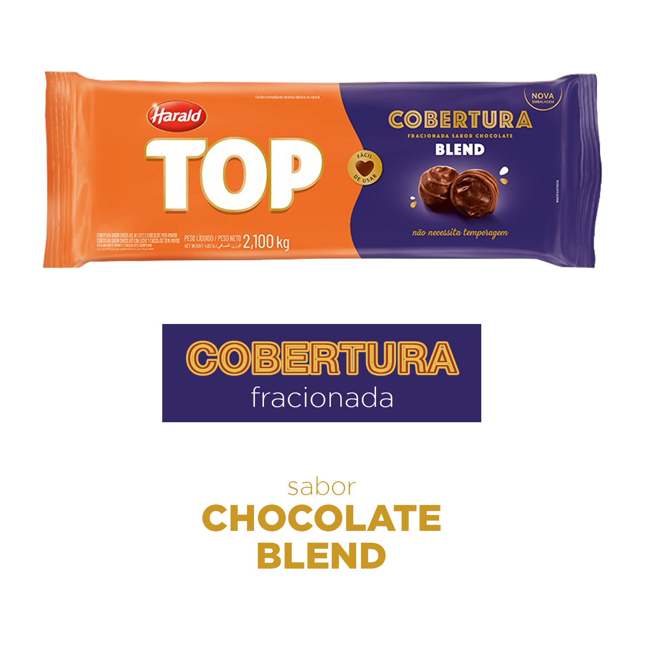 Cobertura de Chocolate em Barra Harald Top Blend 2,1kg