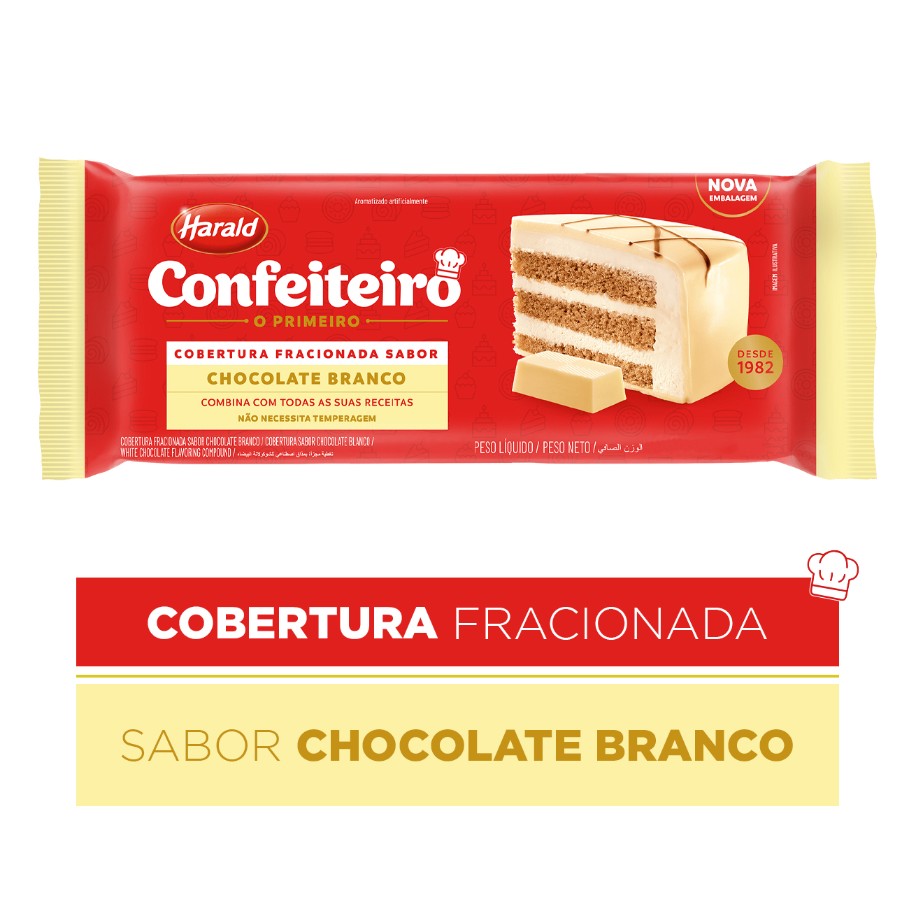 Cobertura de Chocolate em Barra Harald Confeiteiro Fracionada Branco 2,1kg
