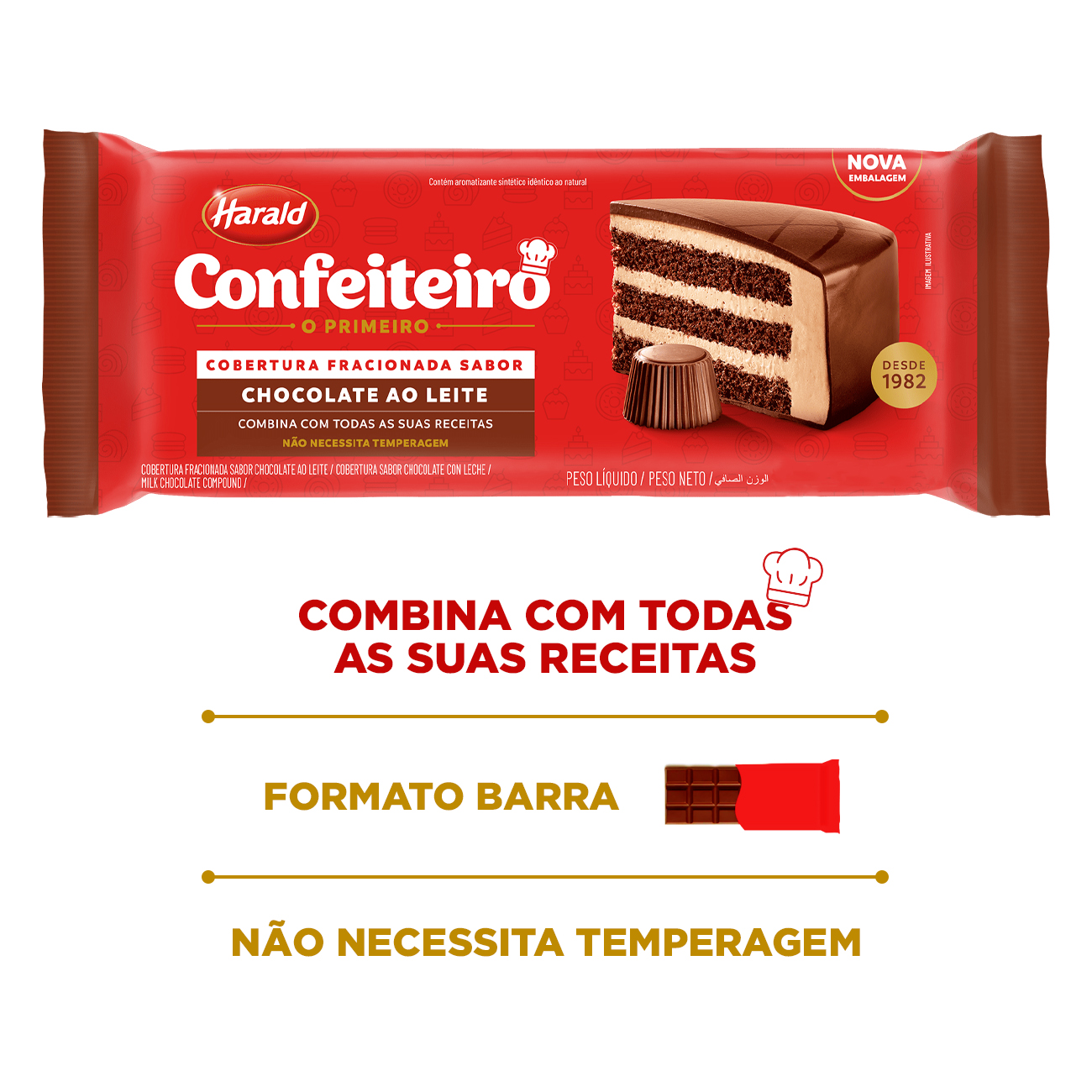 Cobertura de Chocolate em Barra Harald Confeiteiro Fracionada ao Leite 2,1kg