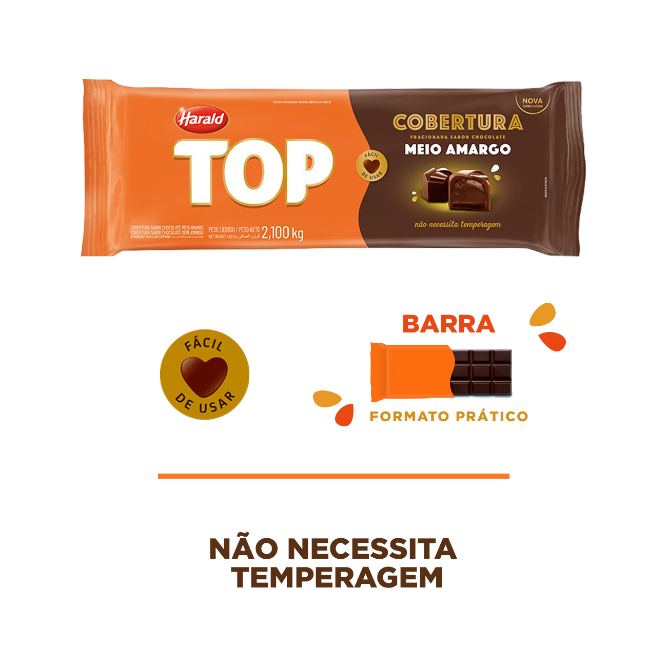 Cobertura de Chocolate em Barra Harald Top Meio Amargo 2,1kg