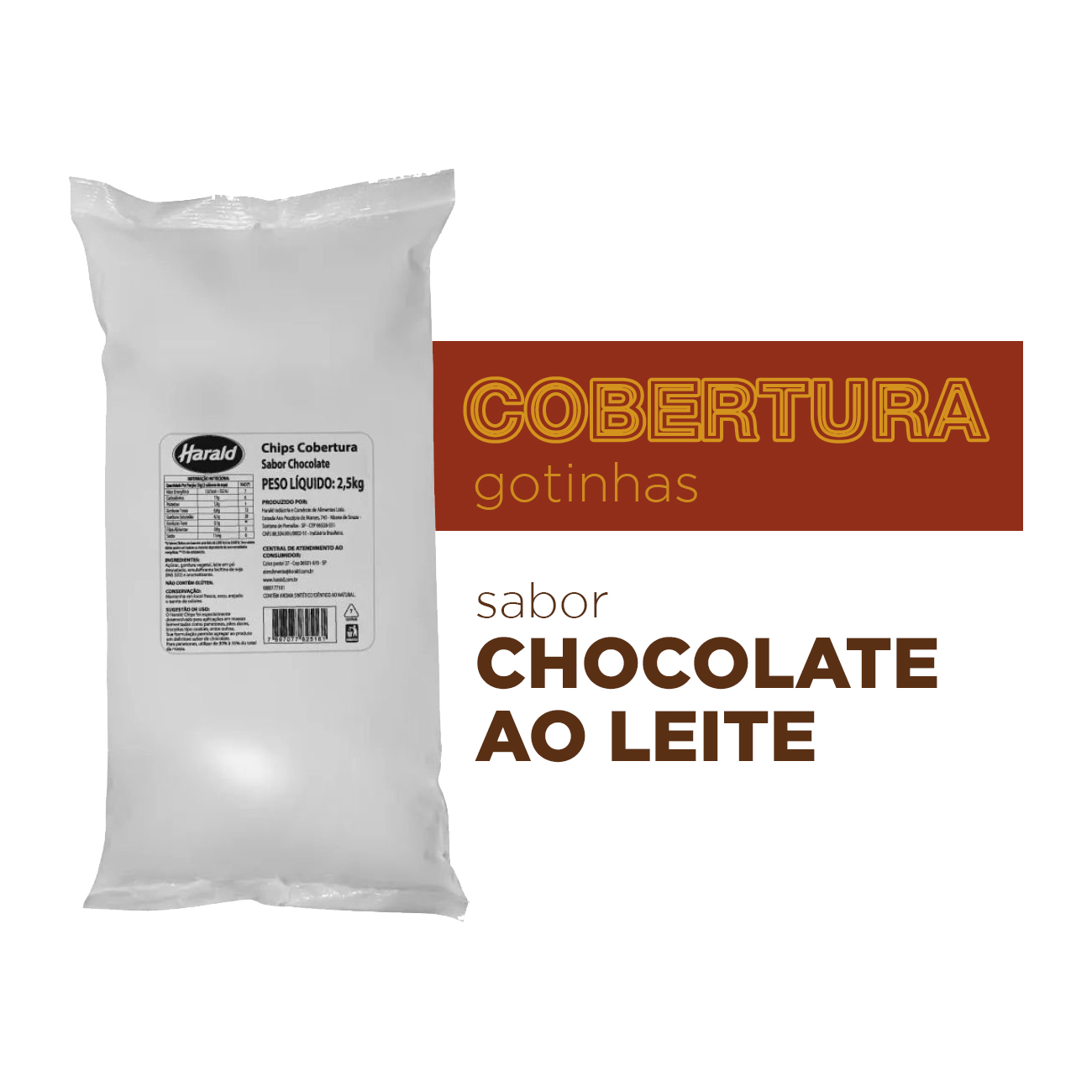Cobertura de Chocolate em Barra Harald Chipshow ao Leite 2,5kg